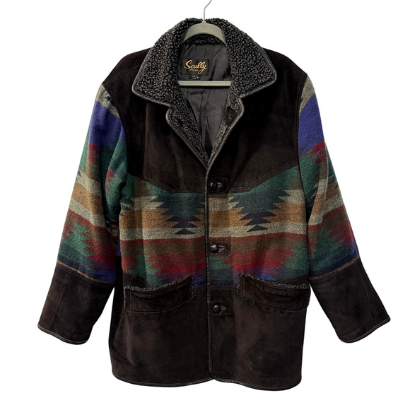 Scully M Vintage Southwestern Jacket Suede & Wool Aztec Western Coat Sherpa 40 - Picture 3 of 16